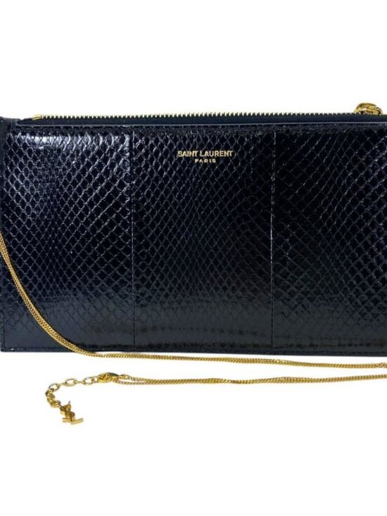 Saint Laurent Paris Chain Pochette Pouch Clutch Leather Gold Black Sophisticatio main image 3